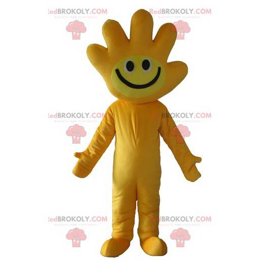 Yellow mascot with the head in the shape of a hand -