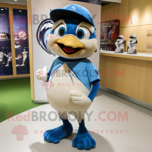 Cream Blue Jay mascot costume character dressed with a Shorts and Wraps
