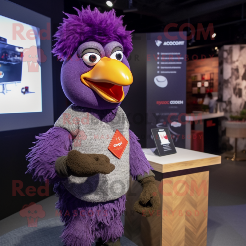 Purple Rooster mascot costume character dressed with a Turtleneck and Necklaces Purple Rooster mascot costume character dressed with a Turtleneck and Necklaces