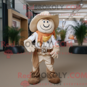 Maskotfigur av en beige...