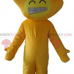 Yellow mascot with the head in the shape of a hand -