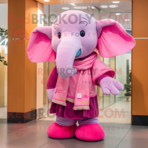 Pink Elephant mascot costume character dressed with a Culottes and Scarves