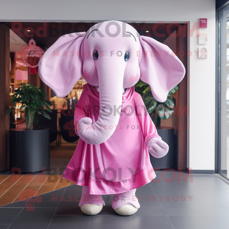 Pink Elephant mascot costume character dressed with a Culottes and Scarves Pink Elephant mascot costume character dressed with a Culottes and Scarves