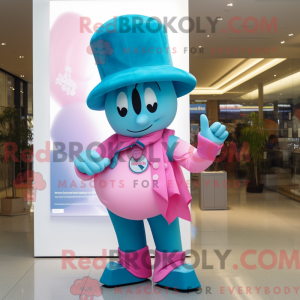 Maskotkarakter av en cyan...