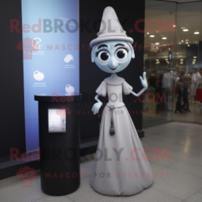 Silver Scented Candle mascot costume character dressed with a A-Line Skirt and Digital watches