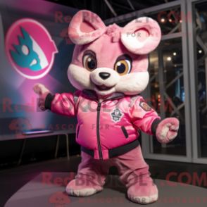 Máscara de proteção de uma pulseira rosa com um casaco bomber e chinelos - Mascotes de pulseira - RedBrokoly.com