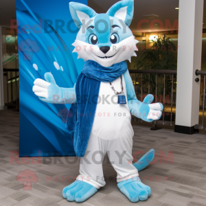 Sky Blue Lynx maskot kostym...