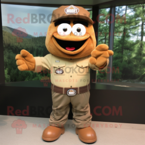 Brown Bracelet mascot costume character dressed with a Cargo Shorts and Berets