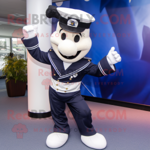 Navy Acrobat mascot costume character dressed with a Suit Pants and Gloves