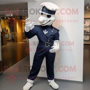 Navy Acrobat mascot costume character dressed with a Suit Pants and Gloves