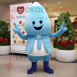 Sky Blue Beet mascot costume character dressed with a Sweater and Beanies