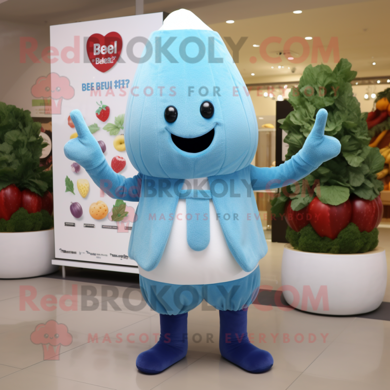 Sky Blue Beet mascot costume character dressed with a Sweater and Beanies