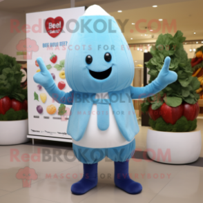 Sky Blue Beet mascot costume character dressed with a Sweater and Beanies