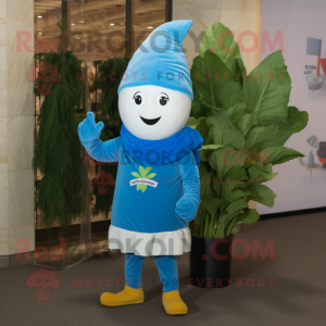 Sky Blue Beet mascot costume character dressed with a Sweater and Beanies