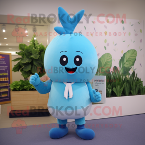 Sky Blue Beet mascot costume character dressed with a Sweater and Beanies