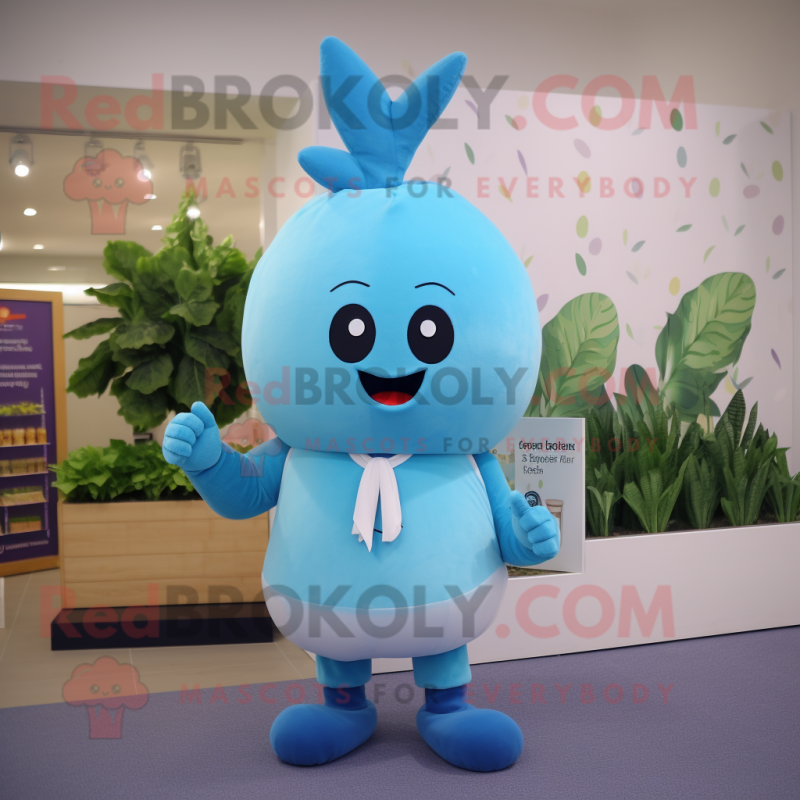 Sky Blue Beet mascot costume character dressed with a Sweater and Beanies