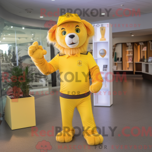 Maskot-karakter av en gul...