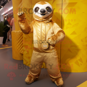 Gold Sloth maskot kostume...