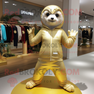 Gold Sloth mascot costume character dressed with a Yoga Pants and Clutch bags