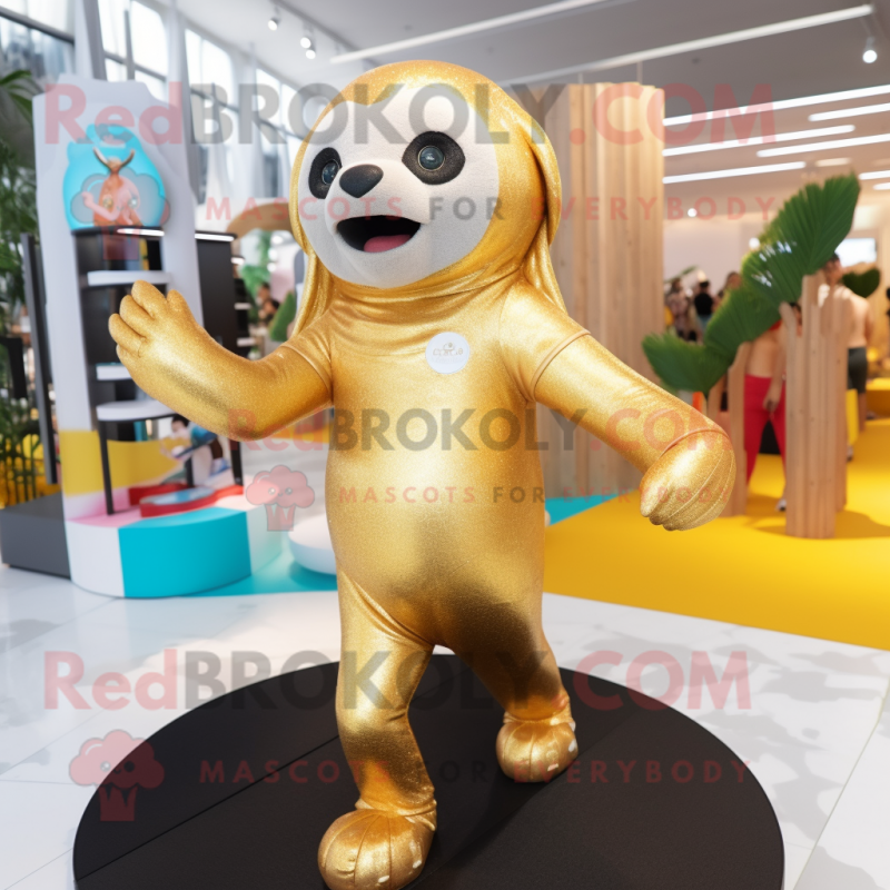 Gold Sloth mascot costume character dressed with a Yoga Pants and Clutch bags