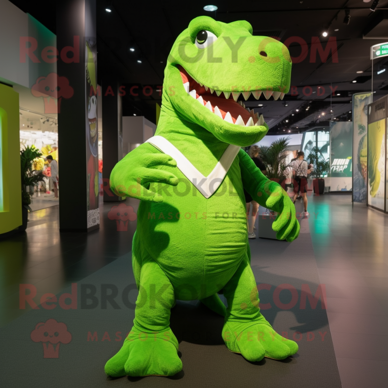 Lime Green T Rex mascot costume character dressed with a Tank Top and Cummerbunds Lime Green T Rex mascot costume character dressed with a Tank Top and Cummerbunds
