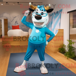 Maskotfigur af en himmelblå...