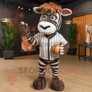 Rust Zebra mascot costume character dressed with a Baseball Tee and Belts