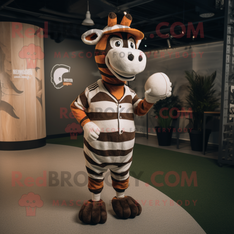 Rust Zebra mascot costume character dressed with a Baseball Tee and Belts