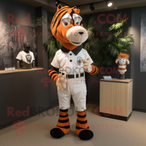 Rust Zebra mascot costume character dressed with a Baseball Tee and Belts