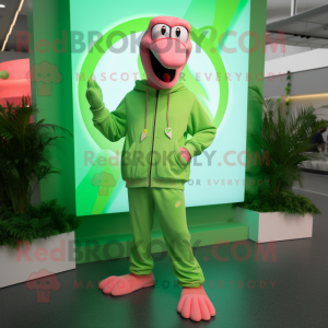 Lime Green Flamingo mascot costume character dressed with a Sweatshirt and Belts