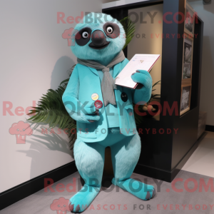 Maskotkarakter av en cyan...
