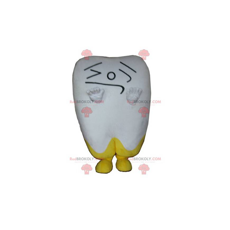 Mascota gigante diente blanco y amarillo haciendo una cara - Mascota gigante diente blanco y amarillo haciendo una cara -