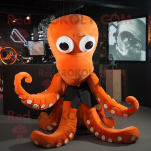 Orange Octopus mascot costume character dressed with a Suit and Shawl pins