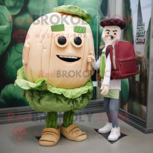 Tan Corned Beef And Cabbage mascot costume character dressed with a Skinny Jeans and Briefcases