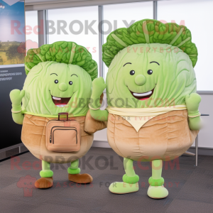 Tan Corned Beef And Cabbage mascot costume character dressed with a Skinny Jeans and Briefcases