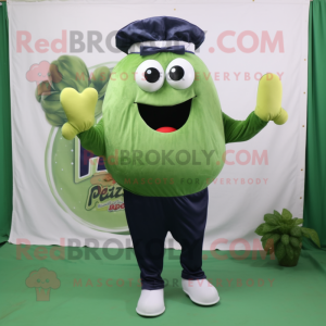 Navy Pesto Pasta mascot costume character dressed with a Capri Pants and Foot pads