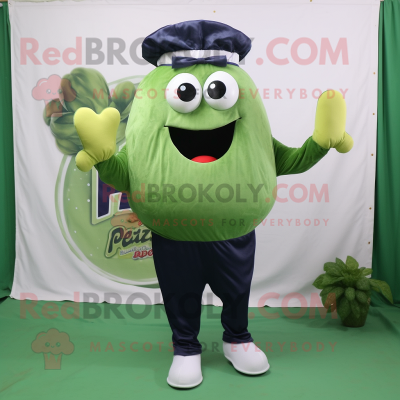 Navy Pesto Pasta mascot costume character dressed with a Capri Pants and Foot pads Navy Pesto Pasta mascot costume character dressed with a Capri Pants and Foot pads