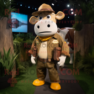 Gold Hereford Cow mascot costume character dressed with a Cargo Pants and Rings