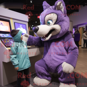 Maskot karakter af en lilla...