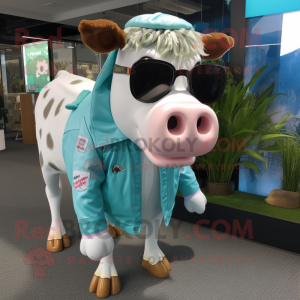 Cyan Hereford Cow maskot...