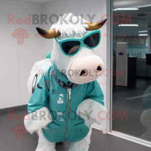 Cyan Hereford Cow maskot...