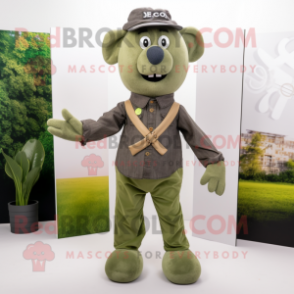 Olive Celtic Cross mascot costume character dressed with a Jeans and Pocket squares