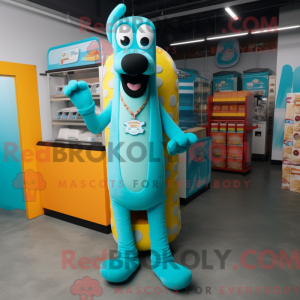 Maskotkarakter av en Cyan...