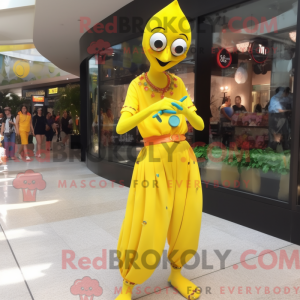 Maskot karakter af en gul...