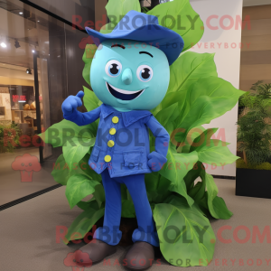 Maskot karakter av en blå...