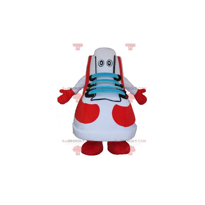 Basketbal mascotte wit rood blauw en zwart schoen -