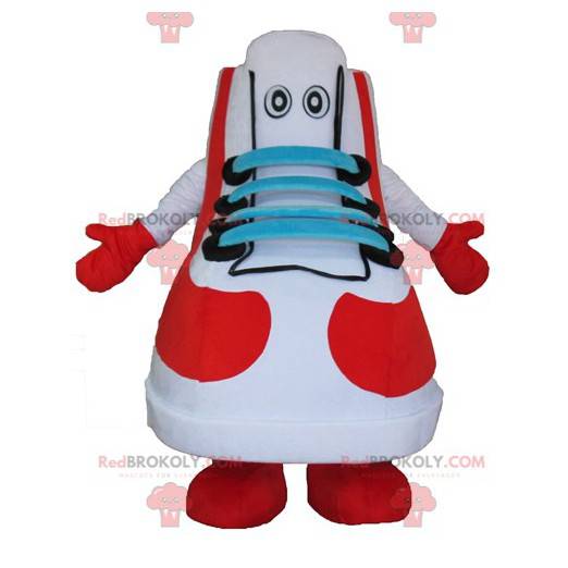 Basketbal mascotte wit rood blauw en zwart schoen -