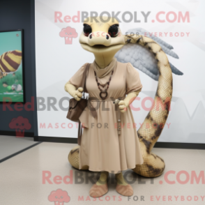 Mascottekostuum lichtbruine python met wrapjurk en schoudertassen - Python-mascottes - REBROKO_425595 - RedBrokoly.com
