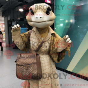 Mascottekostuum lichtbruine python met wrapjurk en schoudertassen - Python-mascottes - REBROKO_425597 - RedBrokoly.com