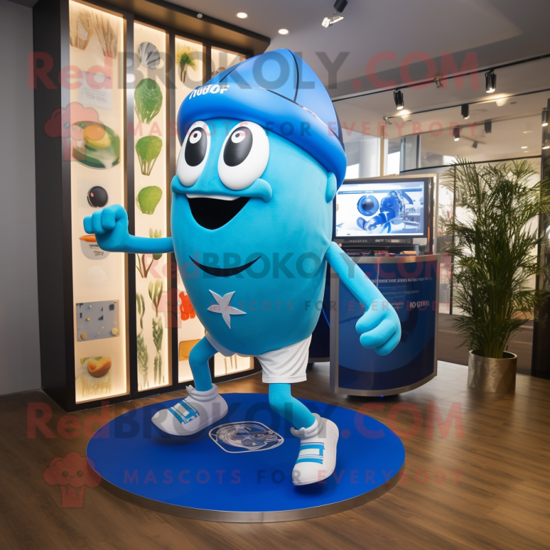 Blue Gyro mascot costume character dressed with a Running Shorts and Hairpins Blue Gyro mascot costume character dressed with a Running Shorts and Hairpins
